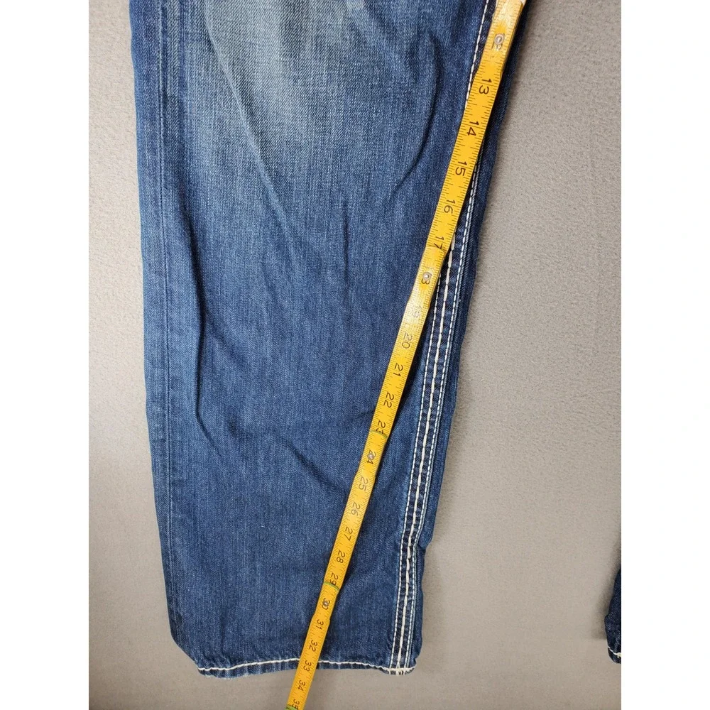 True Religion Straight Jeans Mens 38x33 Blue Big T Stitch Flap Pocket USA Made